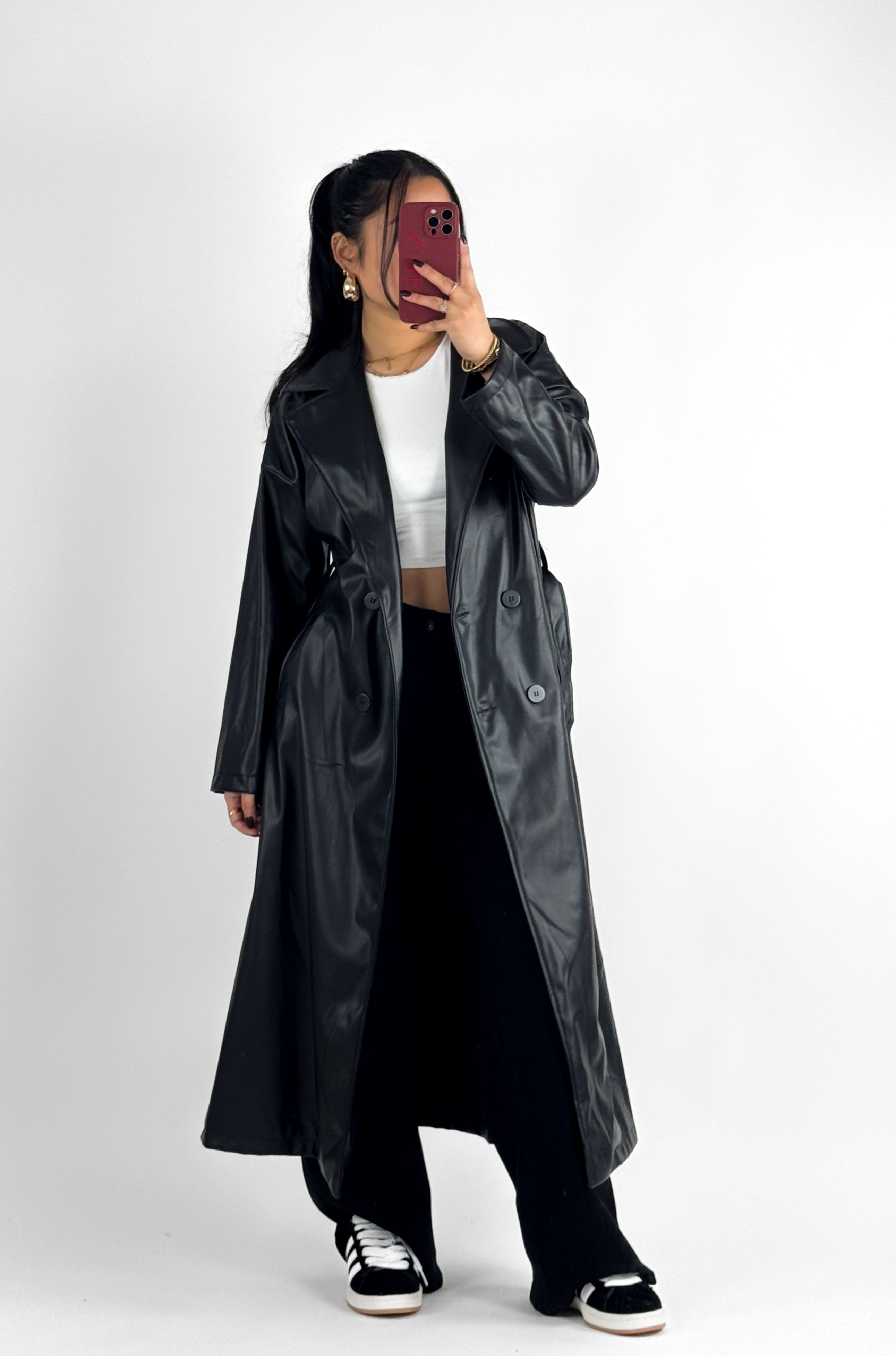 LEATHER TRENCHCOAT - BLACK