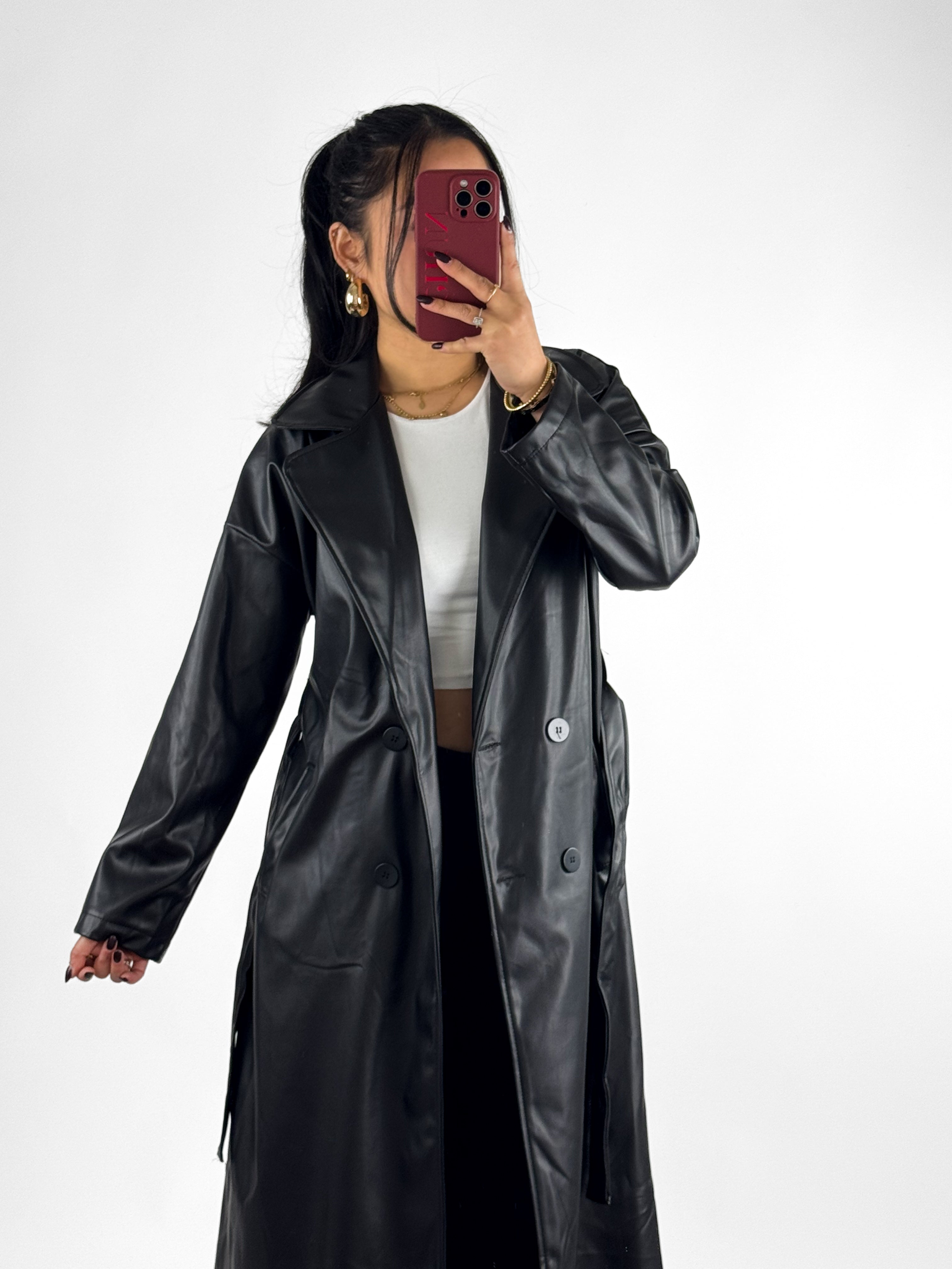 LEATHER TRENCHCOAT - BLACK