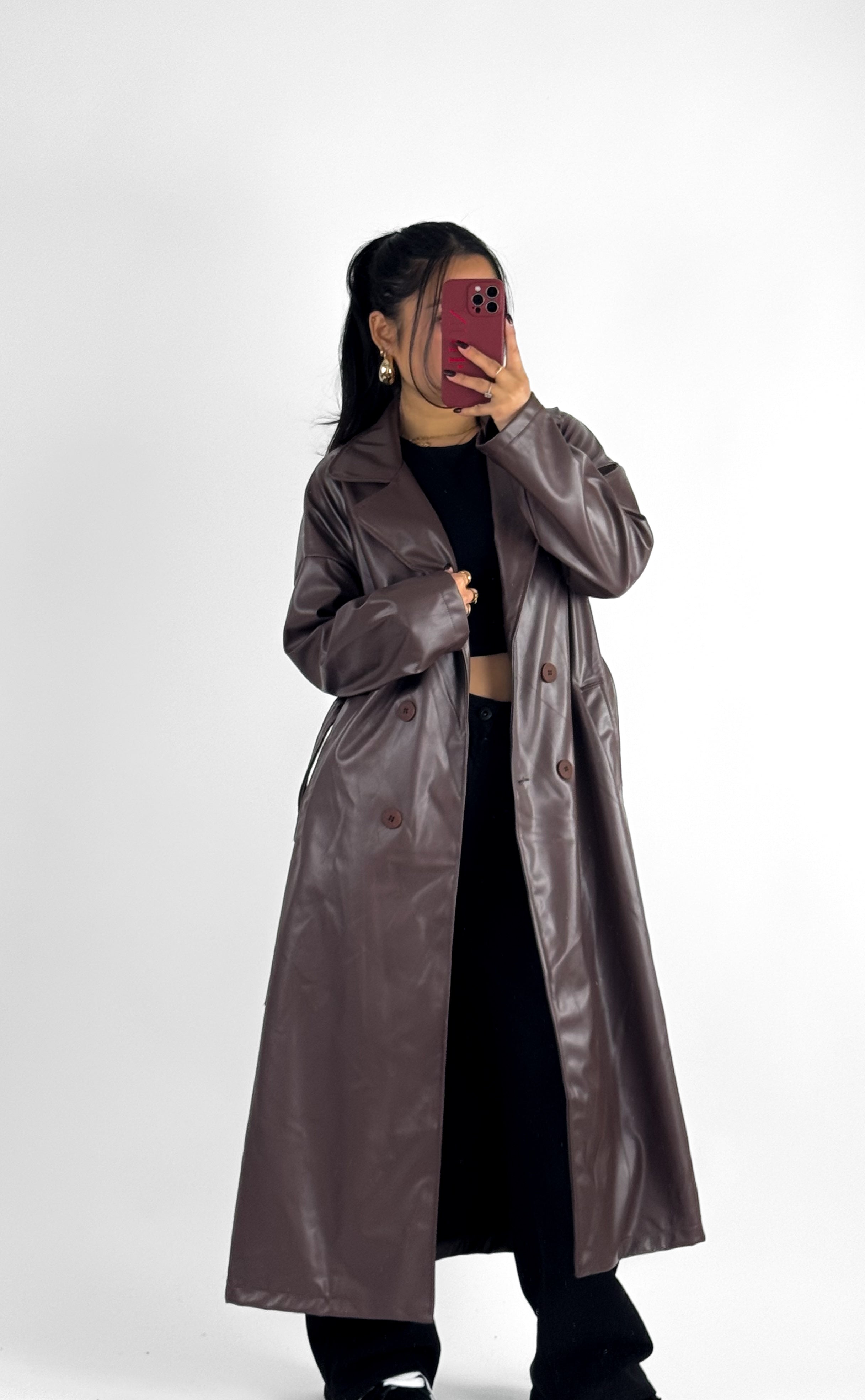 LEATHER TRENCHCOAT - DARK BROWN