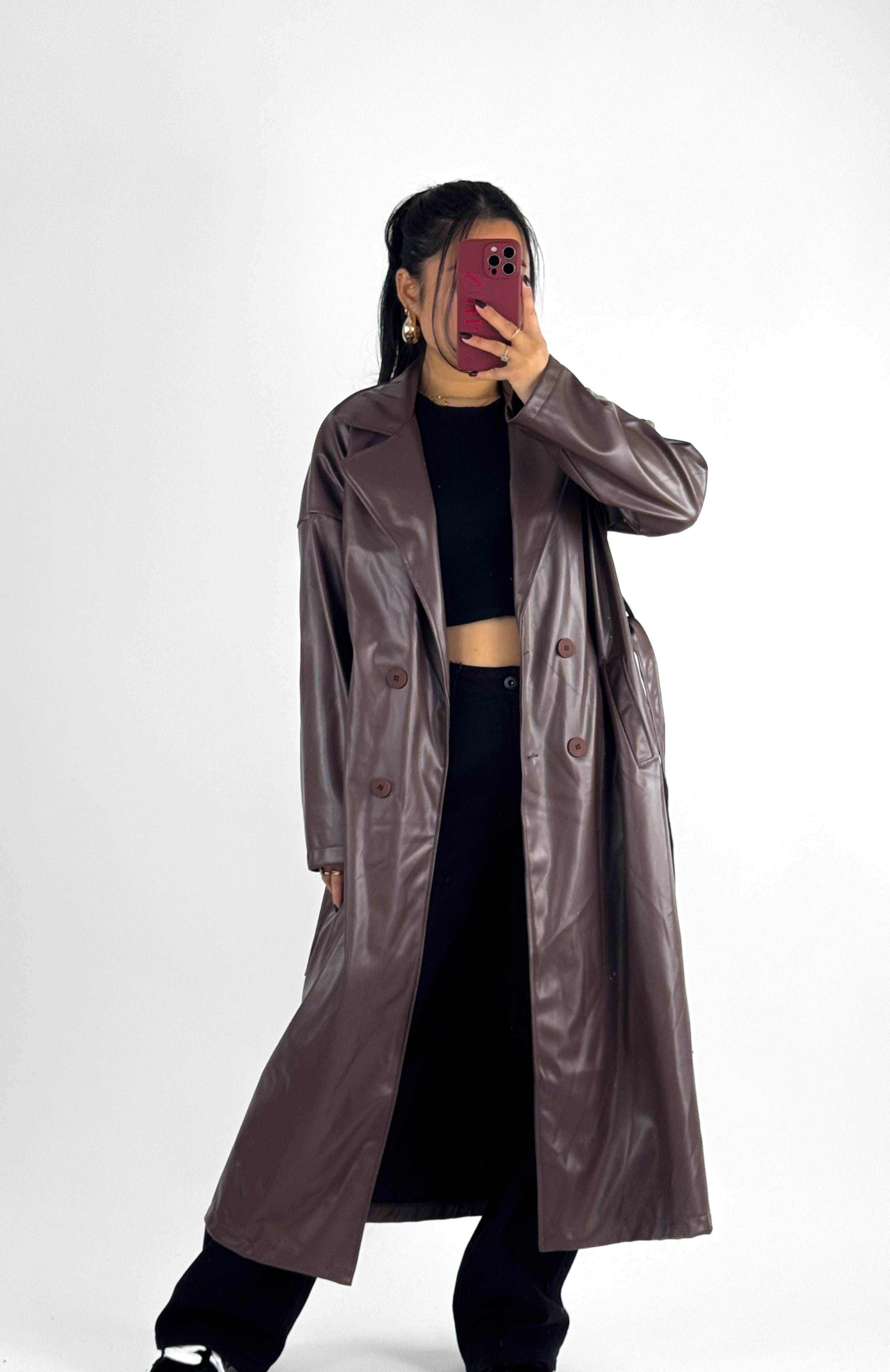 LEATHER TRENCHCOAT - DARK BROWN