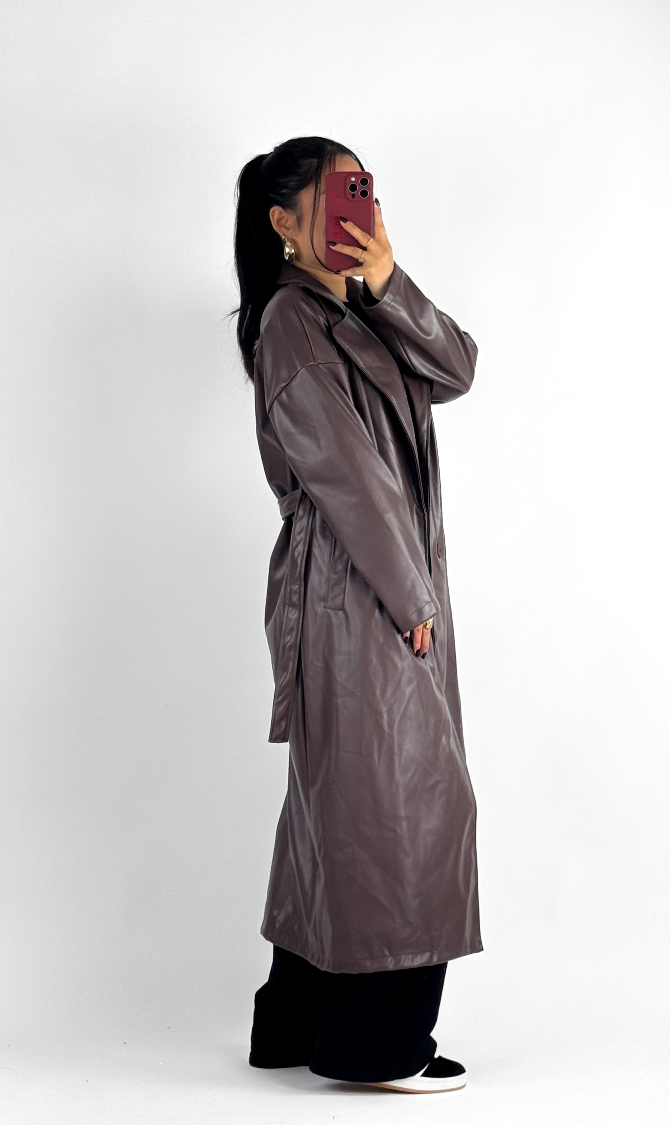 LEATHER TRENCHCOAT - DARK BROWN