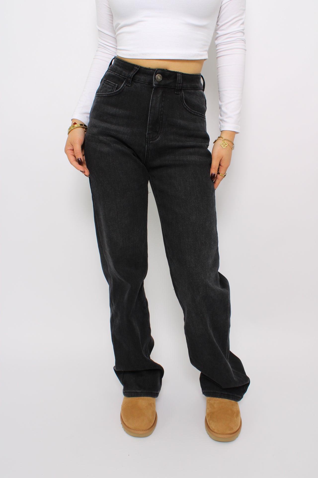 FLEECE JEANS - BLACK