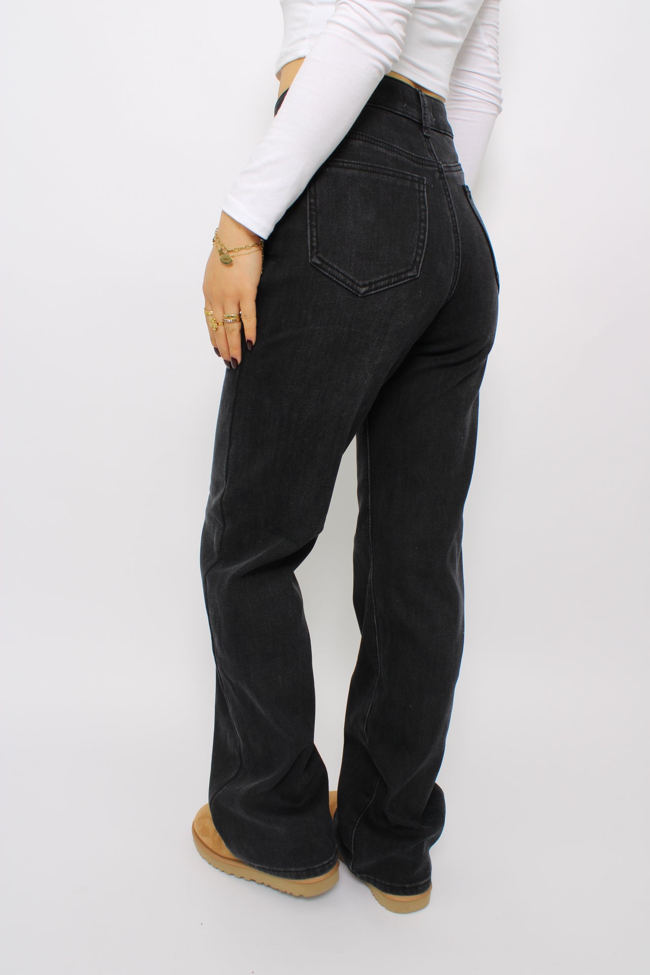 FLEECE JEANS - BLACK