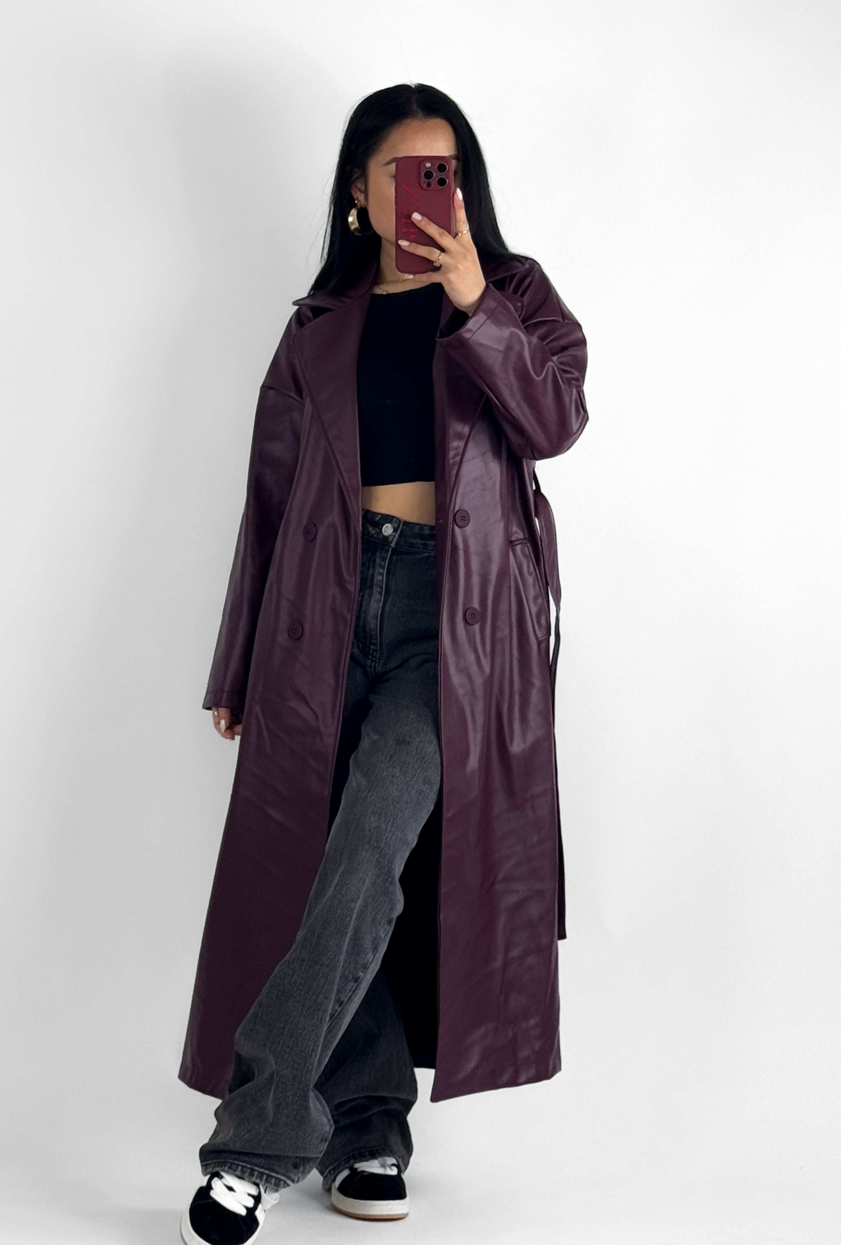 LEATHER TRENCHCOAT - BURGUNDY