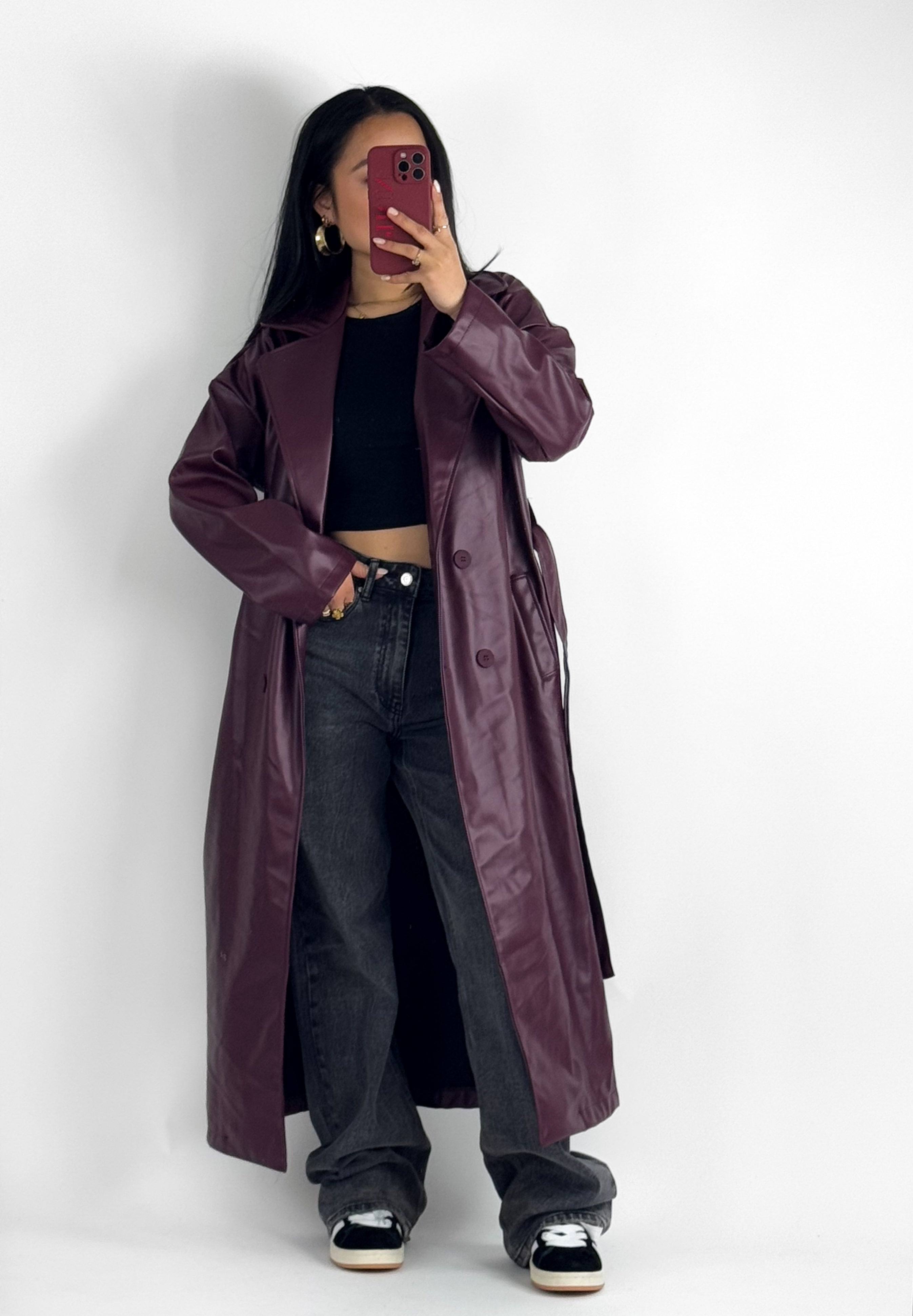 LEATHER TRENCHCOAT - BURGUNDY