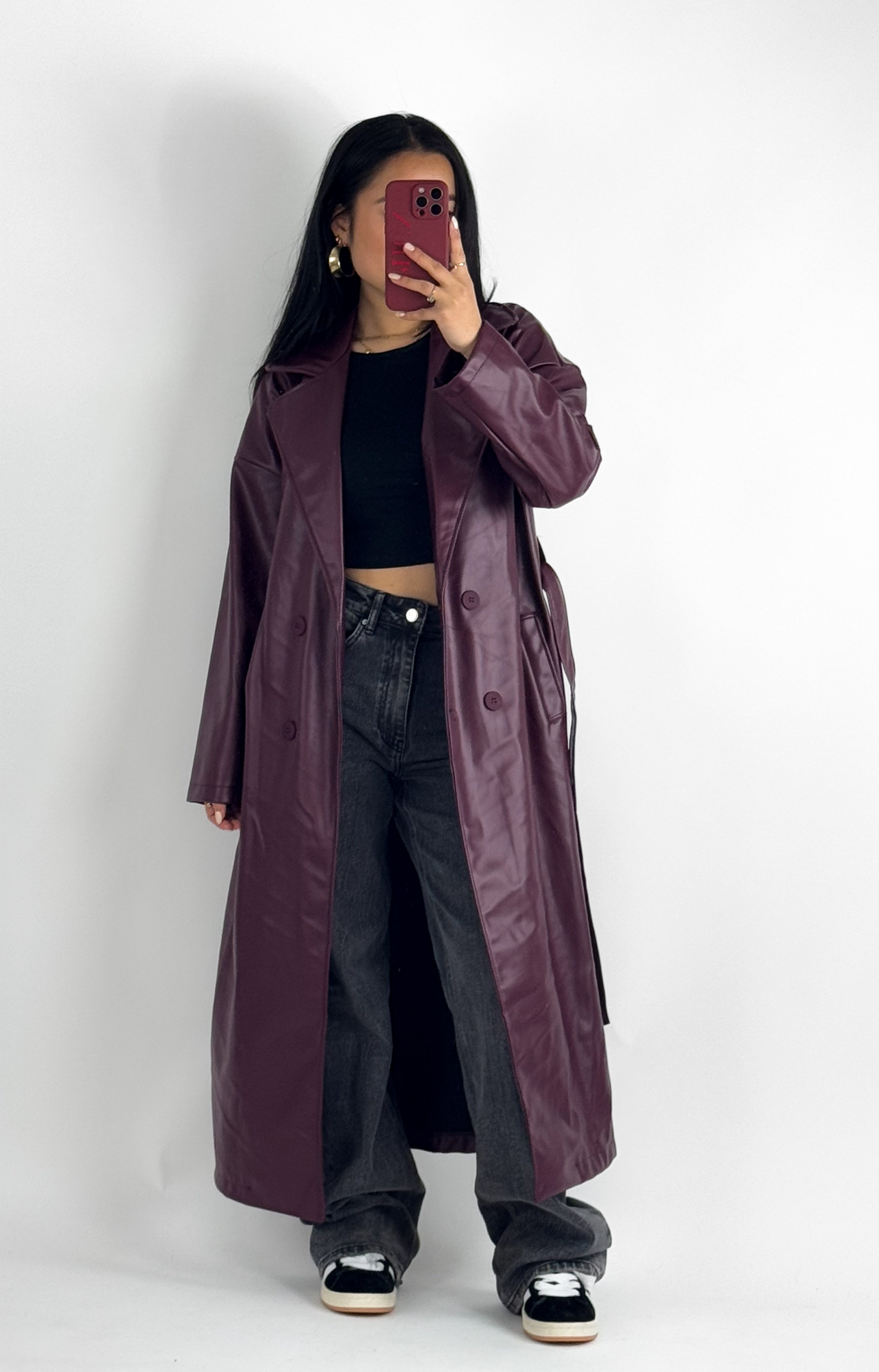 LEATHER TRENCHCOAT - BURGUNDY