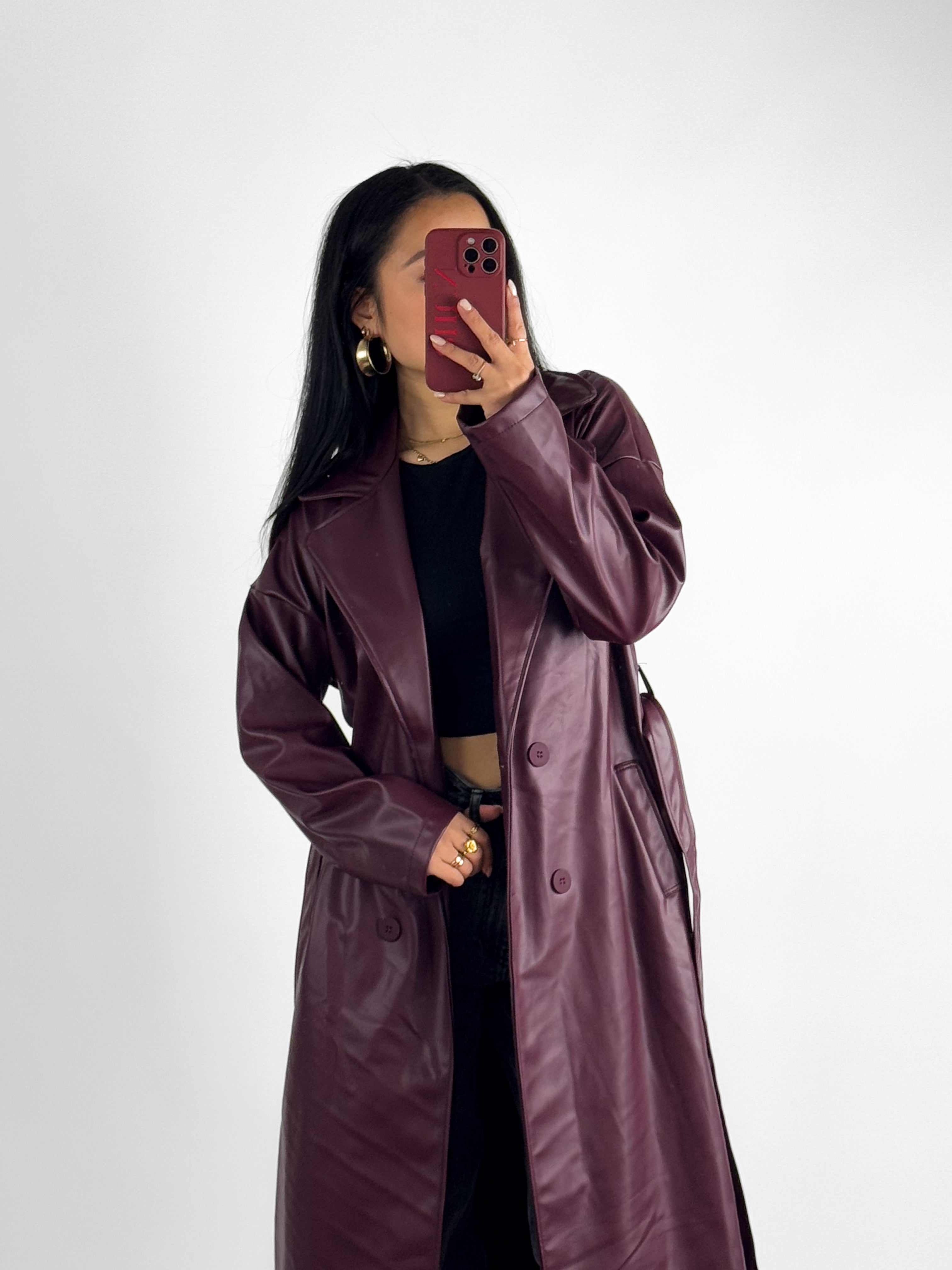 LEATHER TRENCHCOAT - BURGUNDY