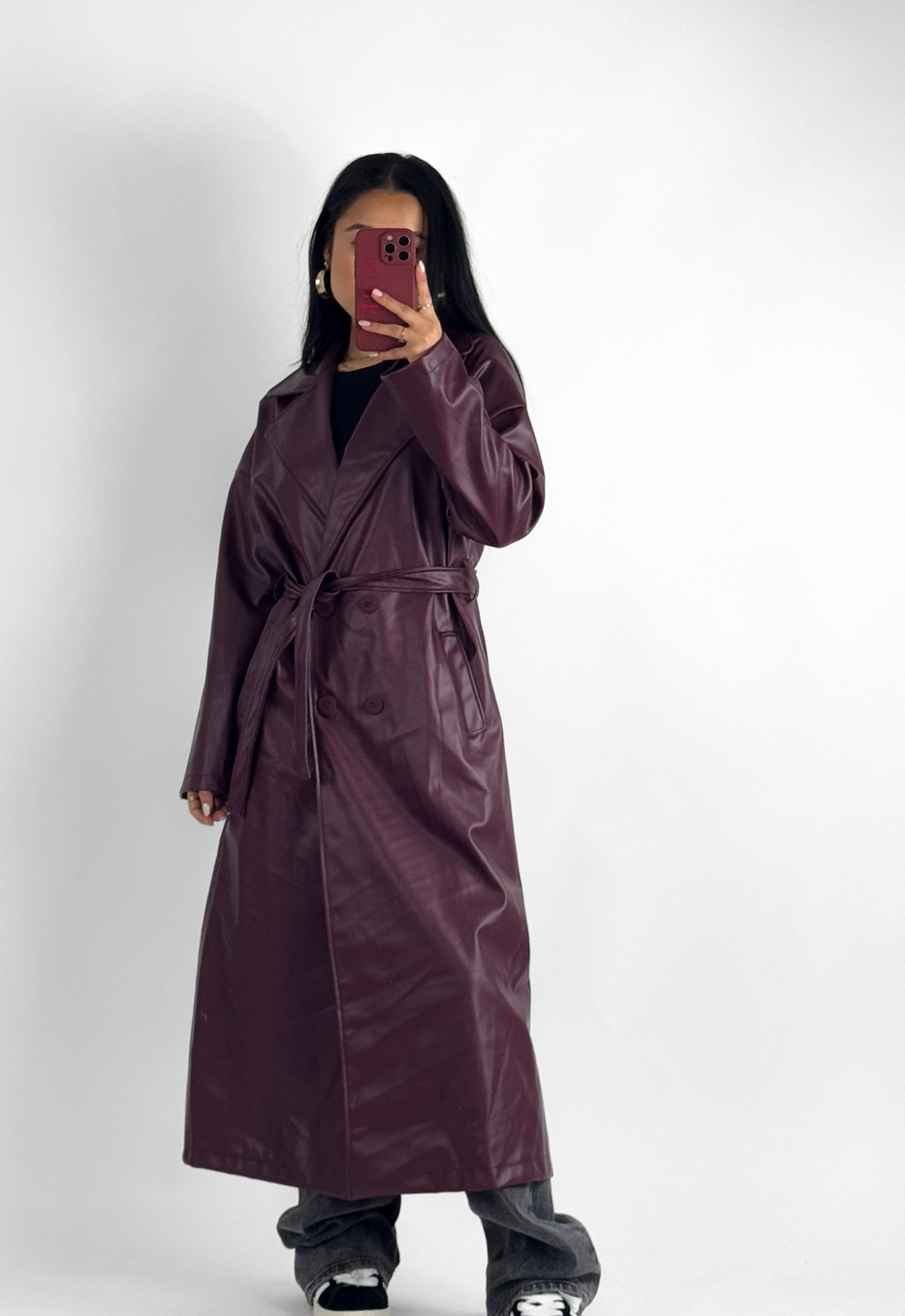 LEATHER TRENCHCOAT - BURGUNDY