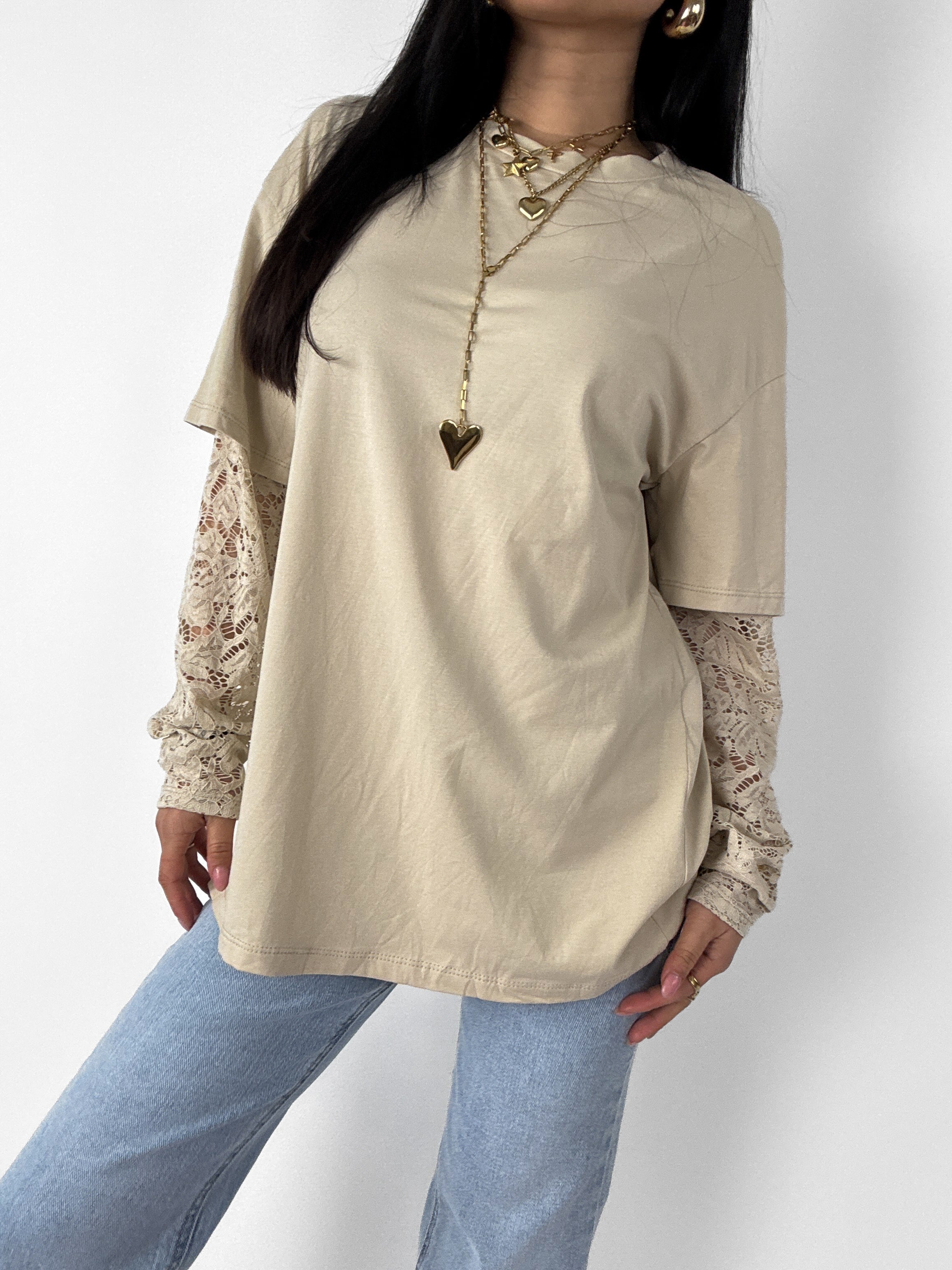 LACE TEE - BEIGE