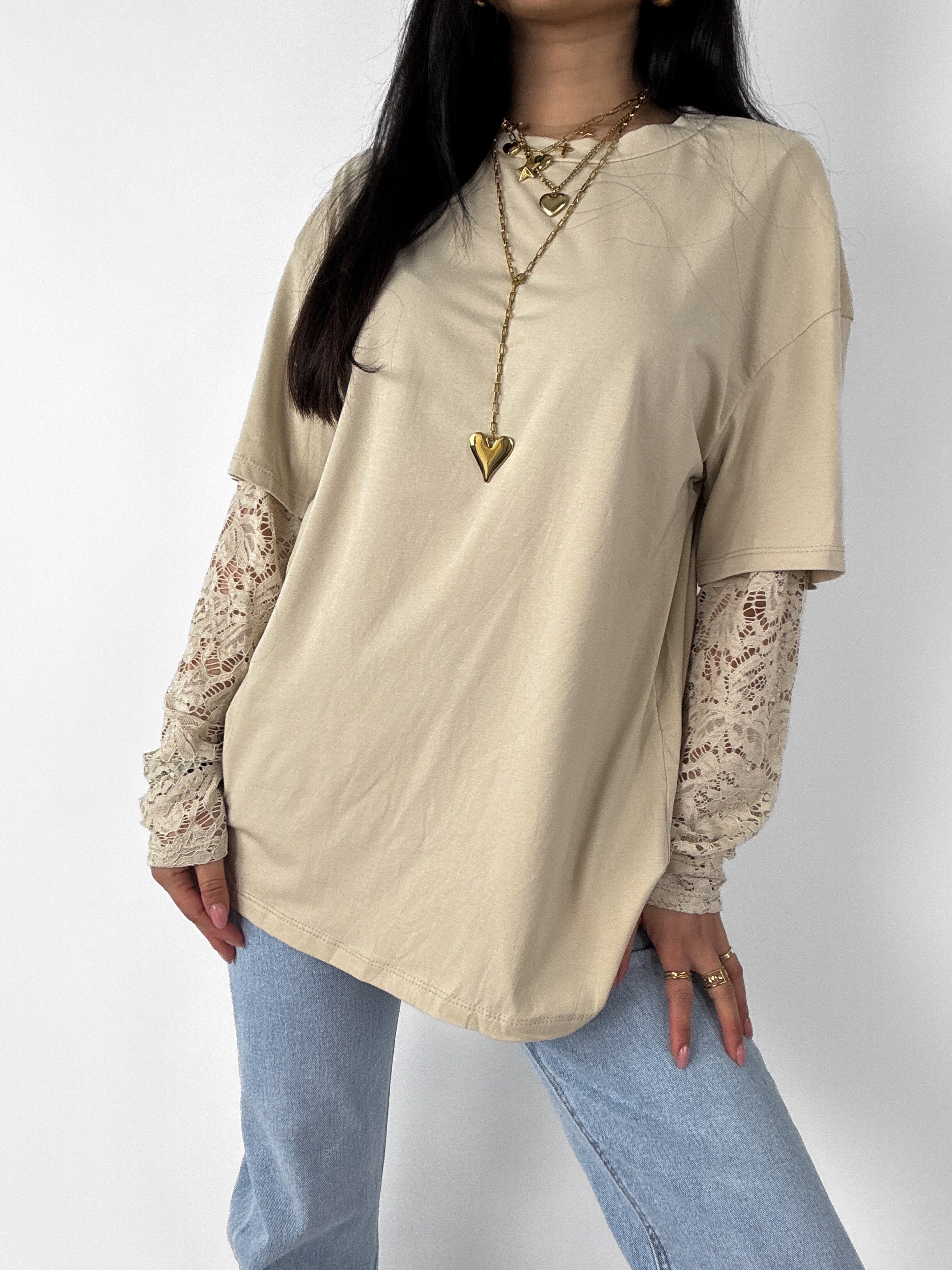 LACE TEE - BEIGE