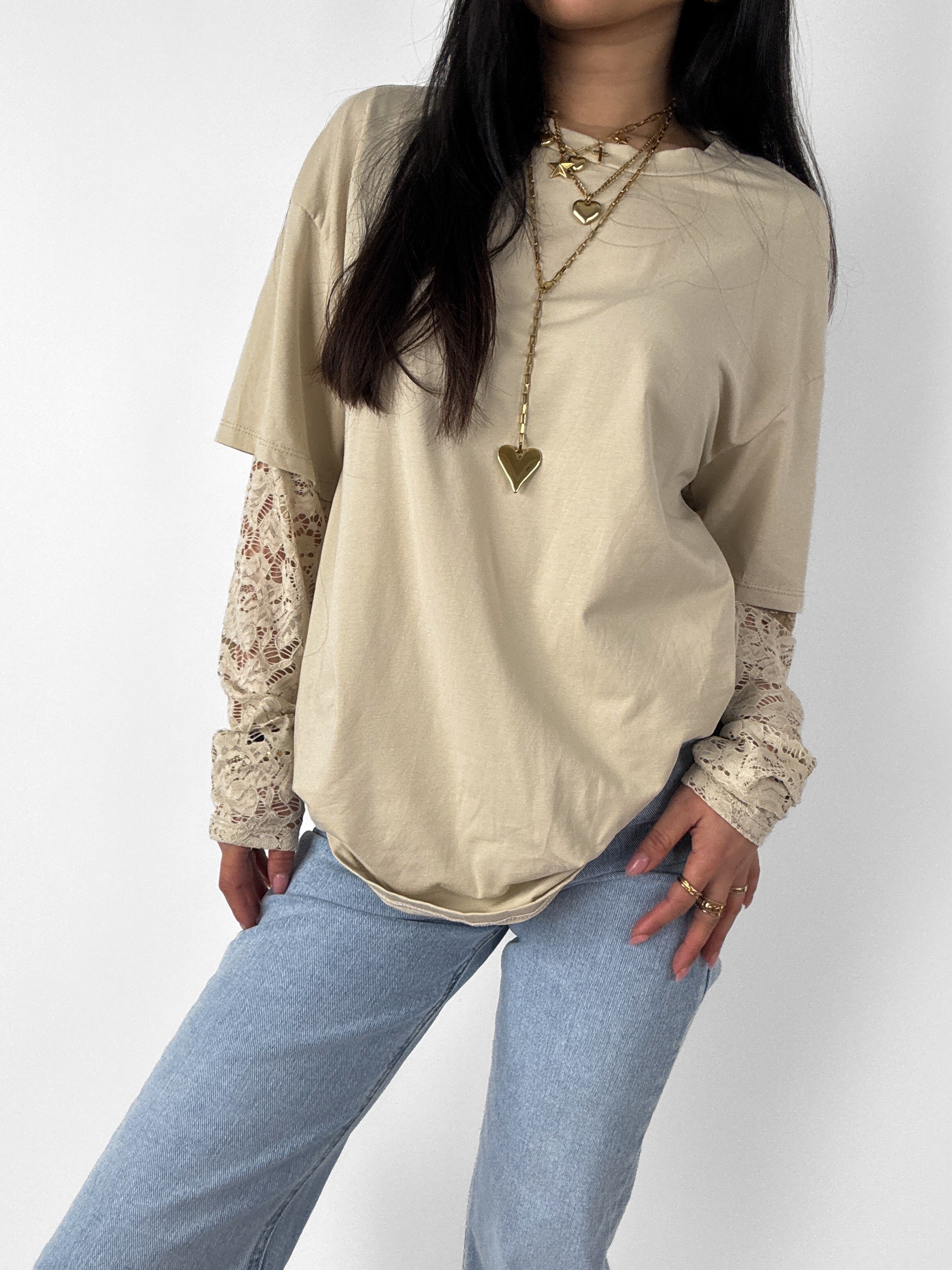 LACE TEE - BEIGE