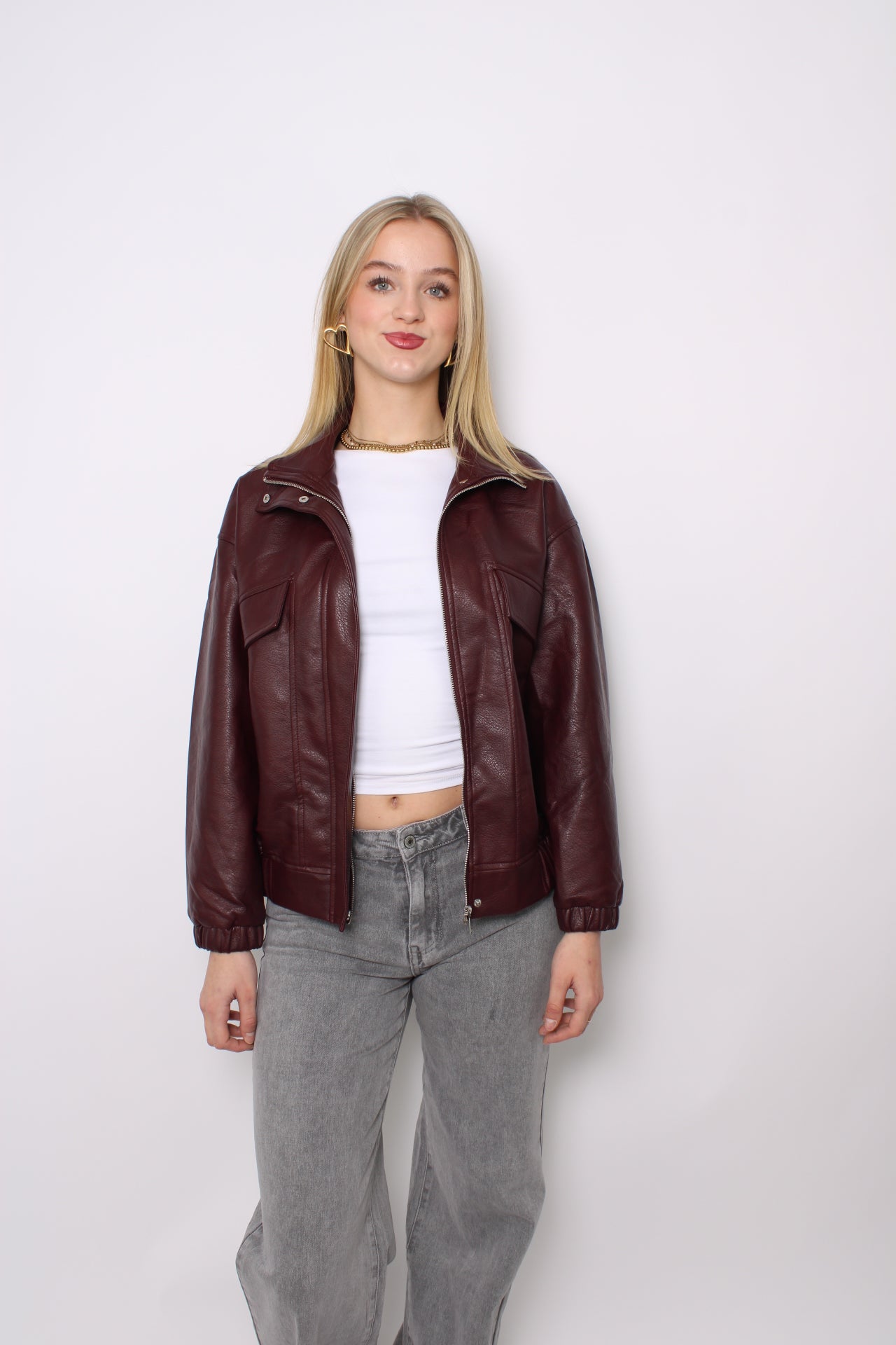 PU LEATHER JACKET - BURGUNDY