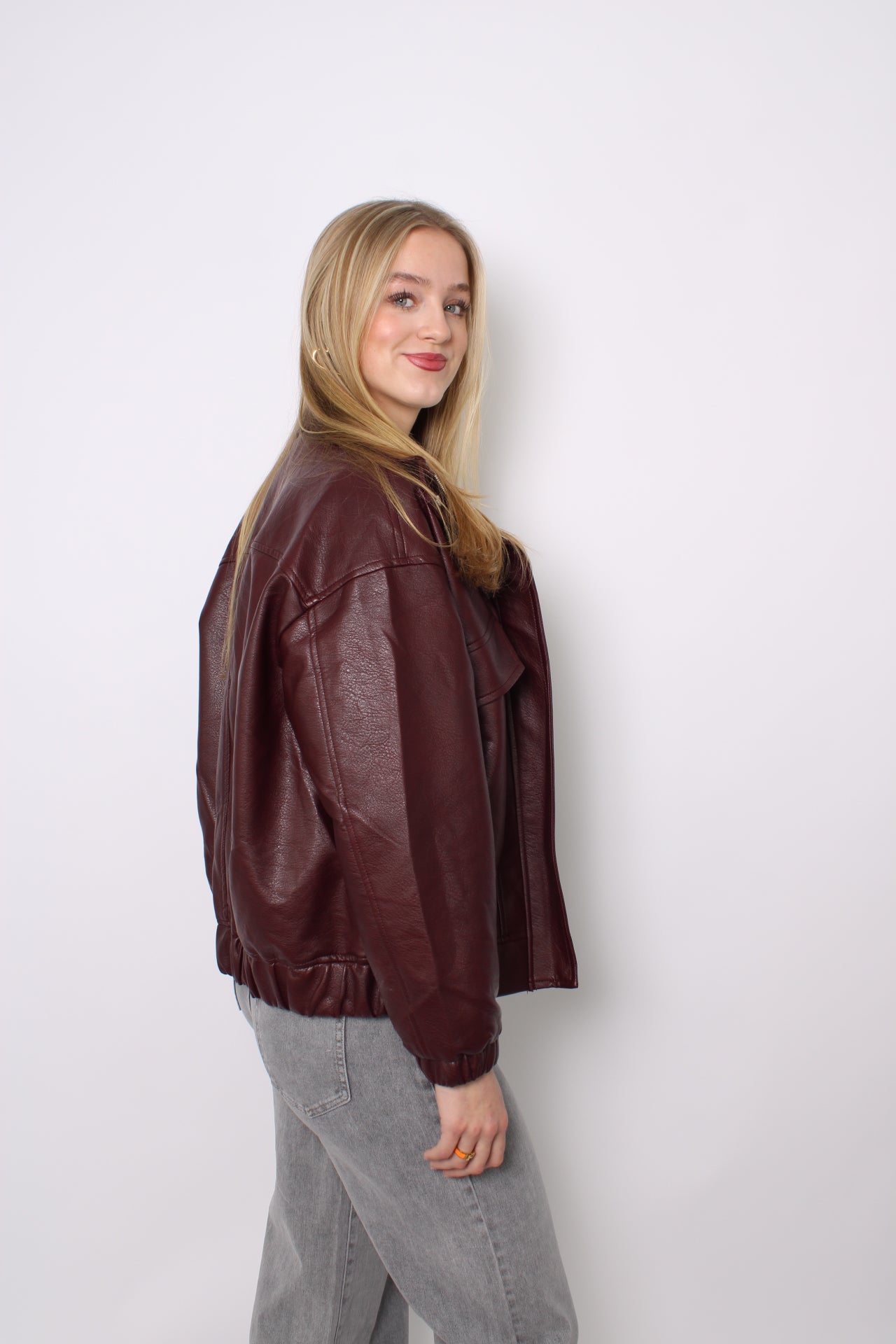 PU LEATHER JACKET - BURGUNDY