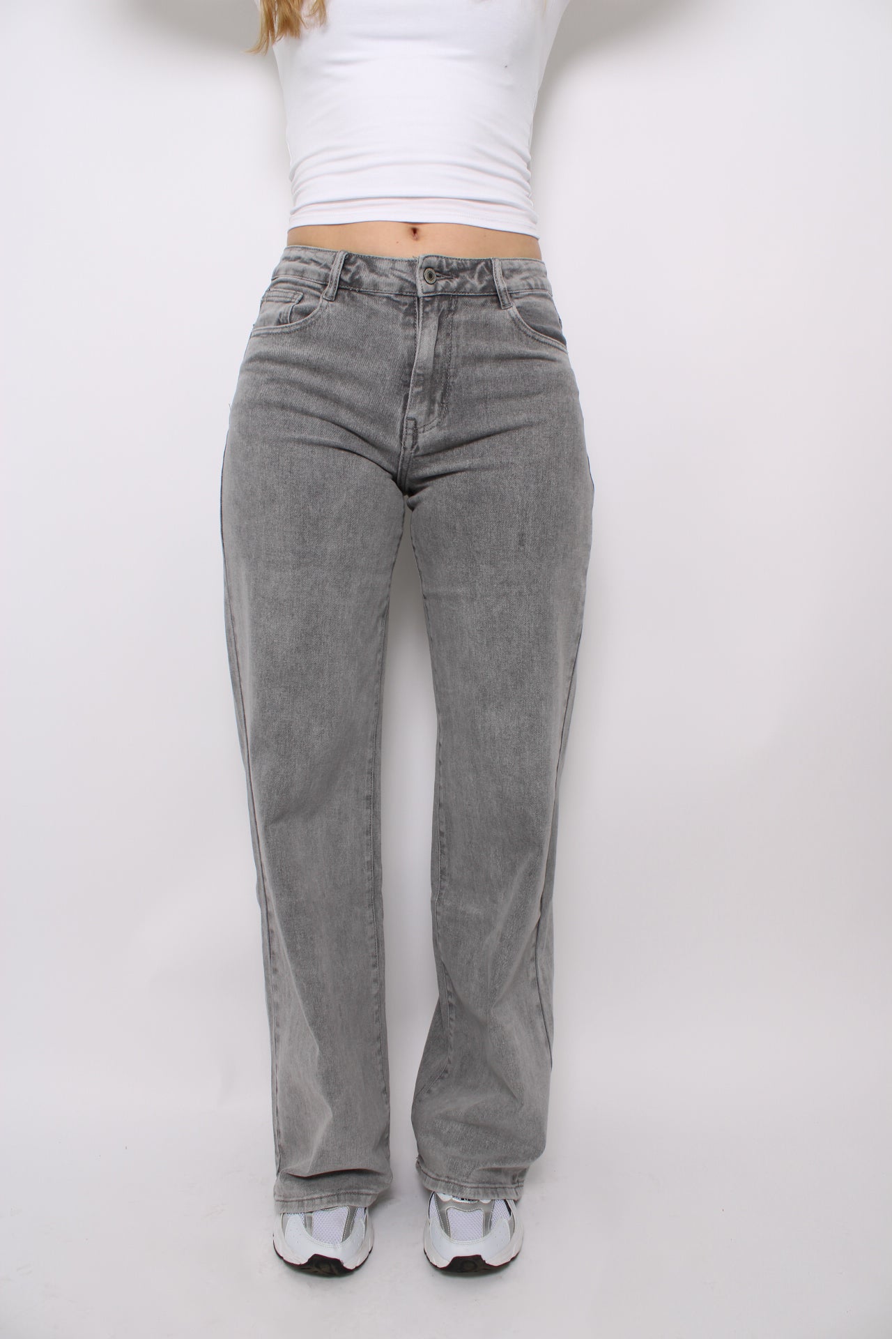 ''TALL'' MID WAIST WIDE LEG JEANS 8558-2 - LIGHT GREY