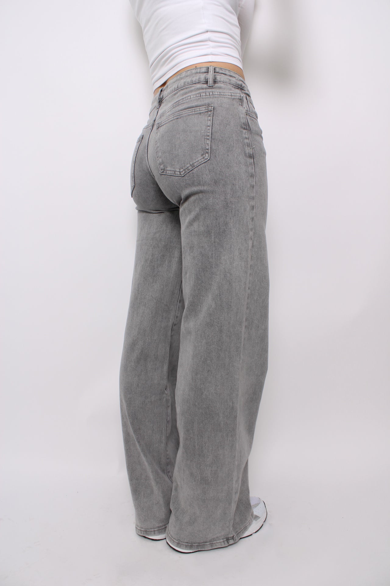 ''TALL'' MID WAIST WIDE LEG JEANS 8558-2 - LIGHT GREY