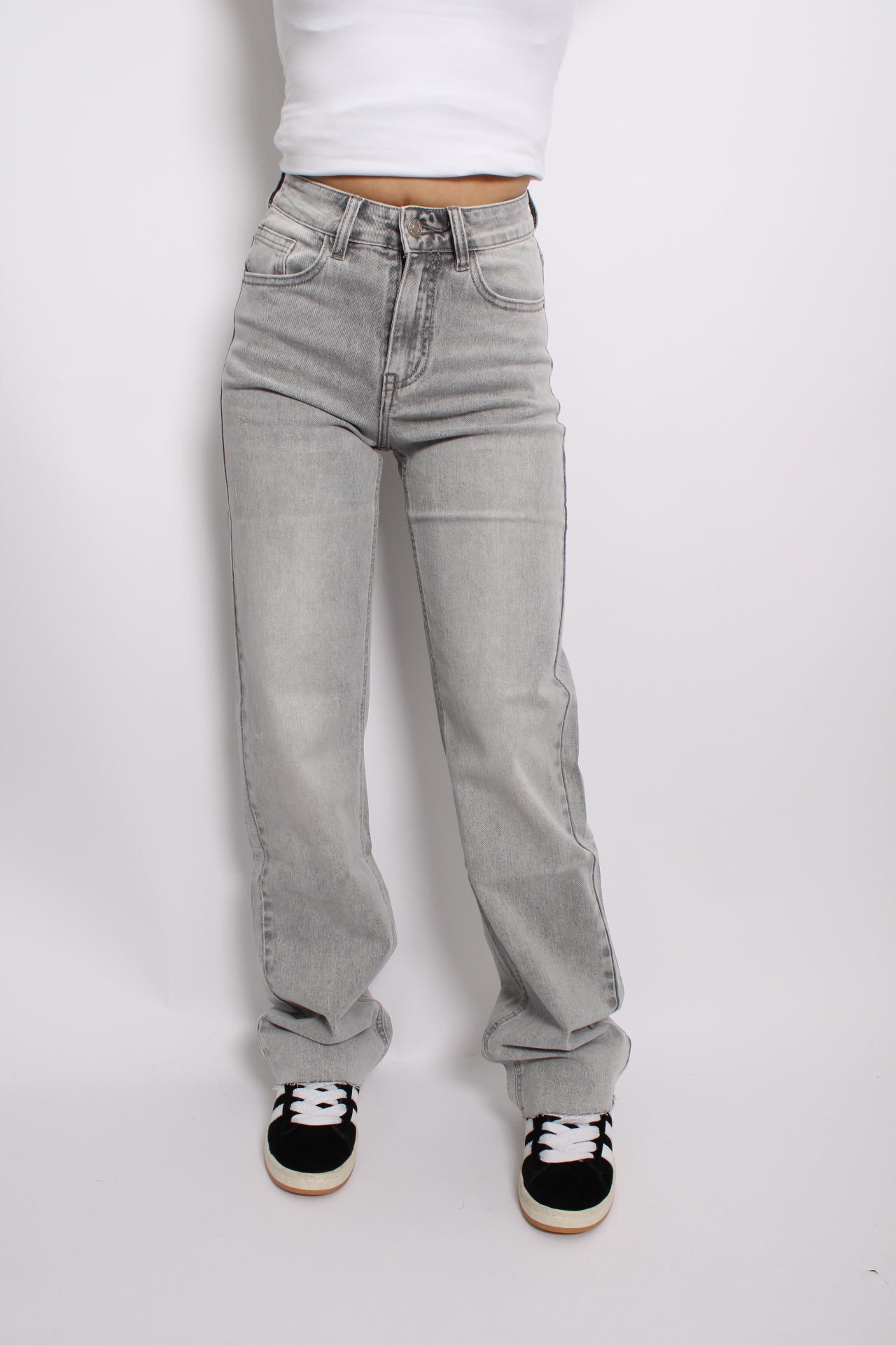 MID WAIST STRAIGHT LEG JEANS 9038 - LIGHT GREY