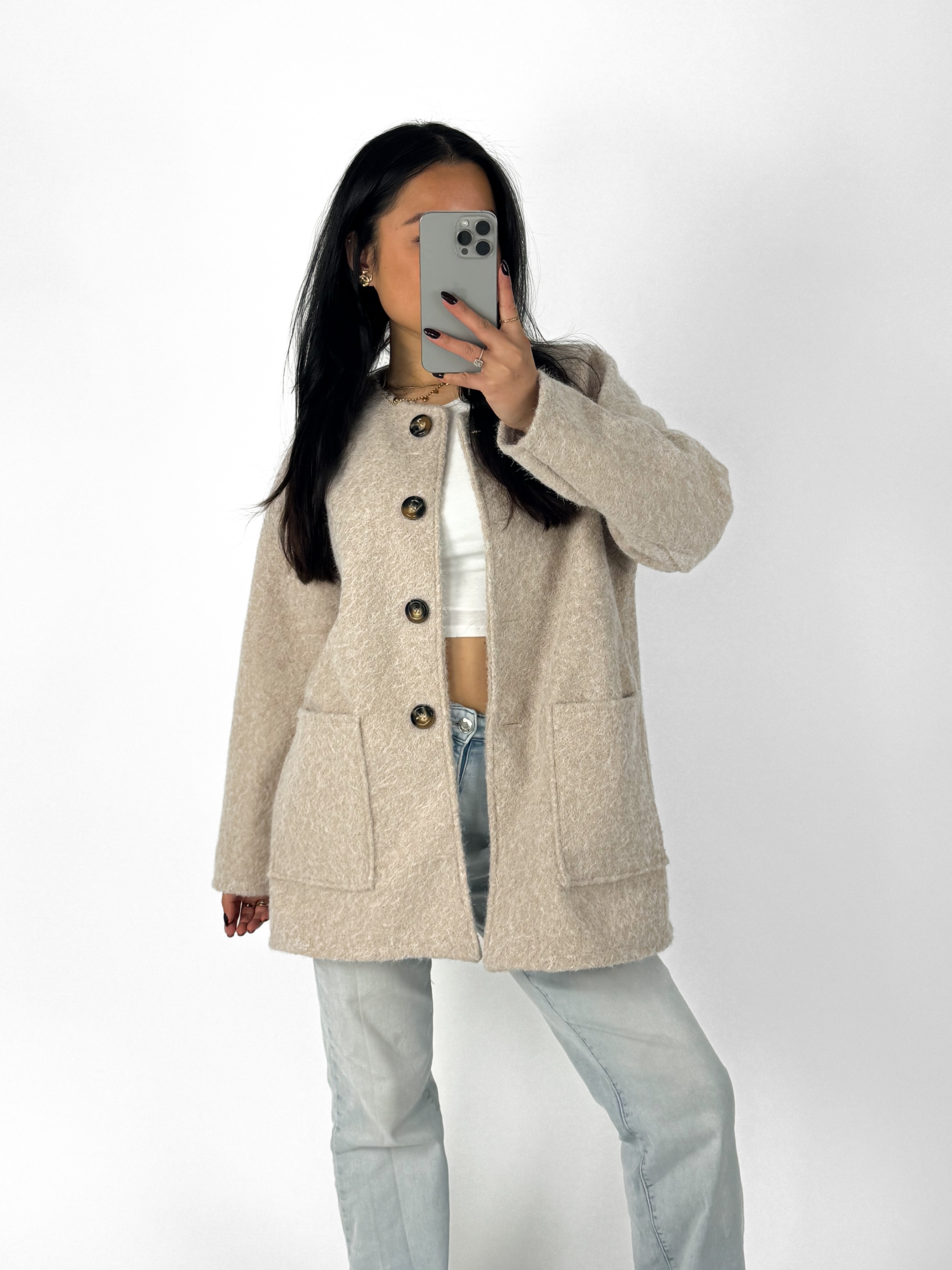 TEDDY JACKET SHORT - BEIGE