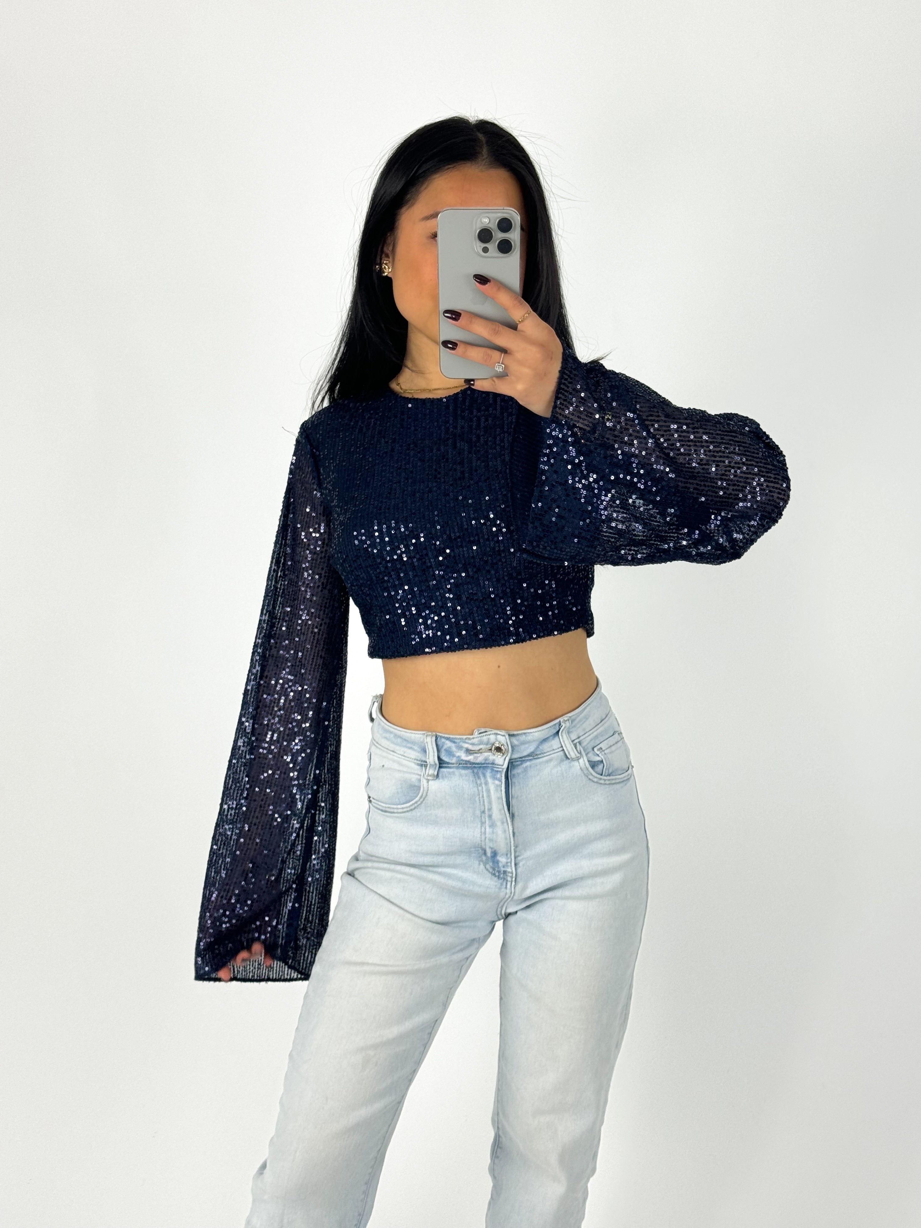 NOVA SEQUIN TOP - NAVY