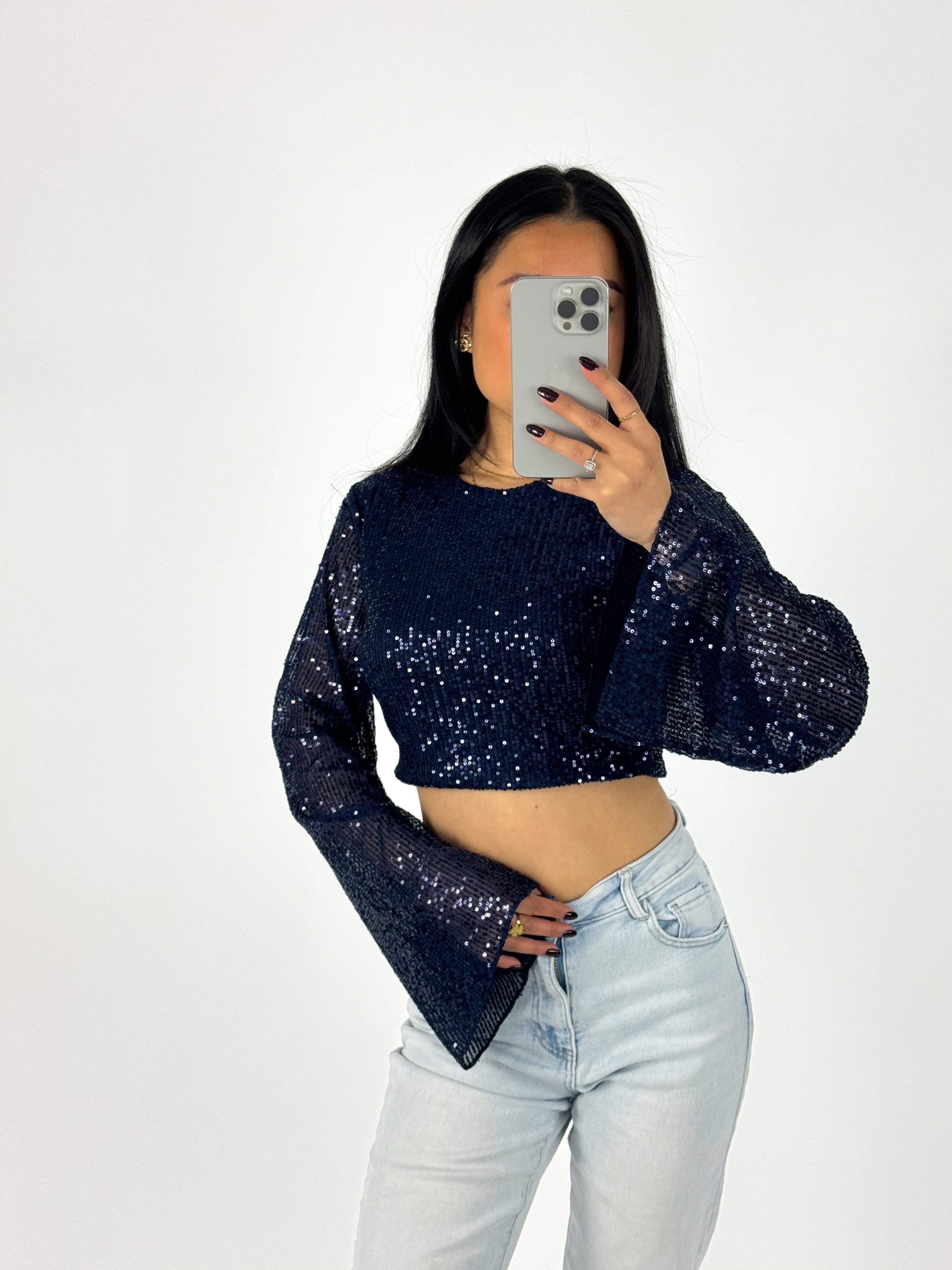 NOVA SEQUIN TOP - NAVY