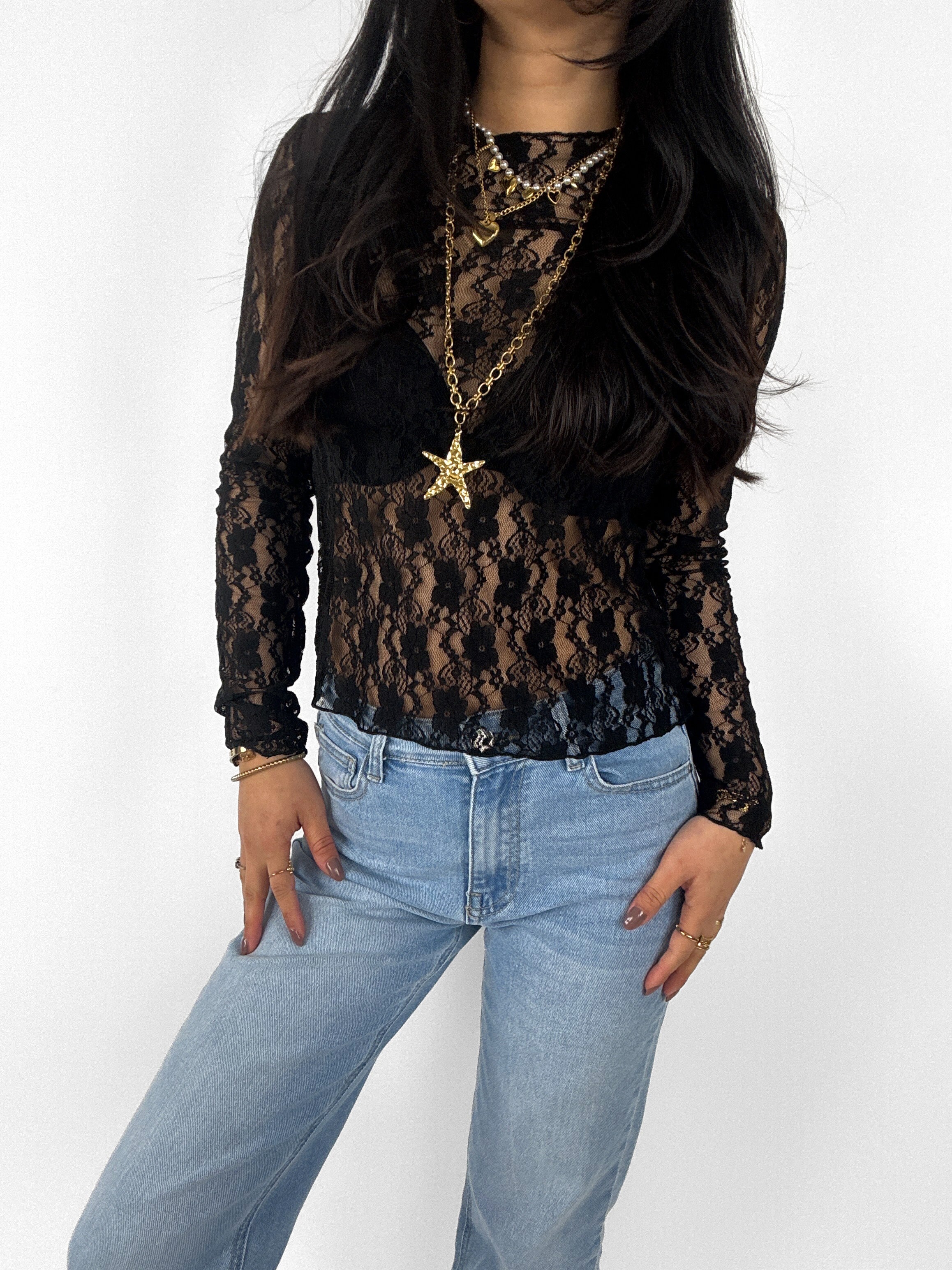 LACE TOP - BLACK