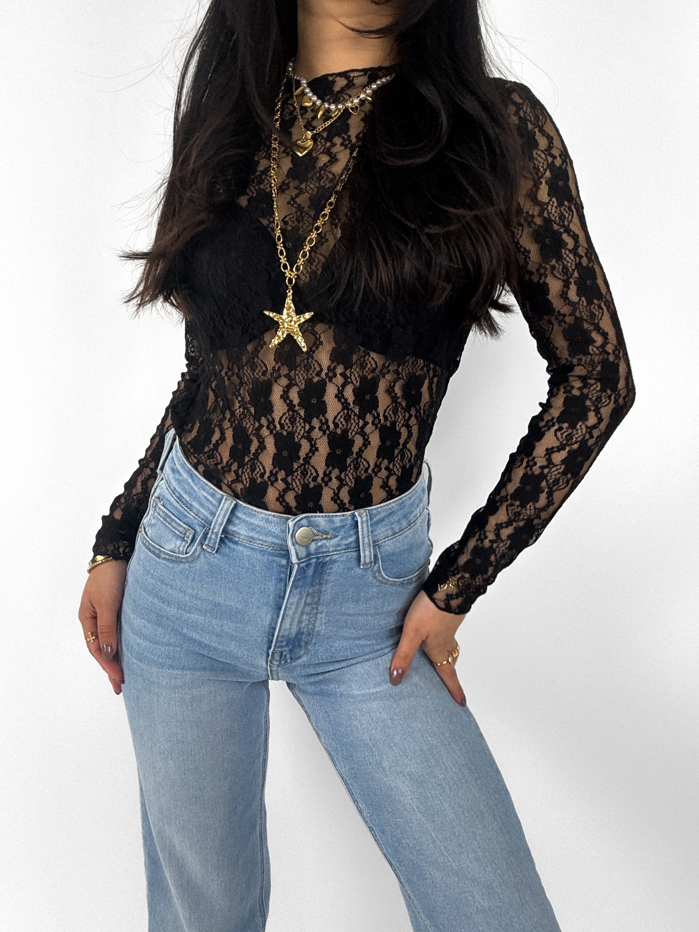 LACE TOP - BLACK