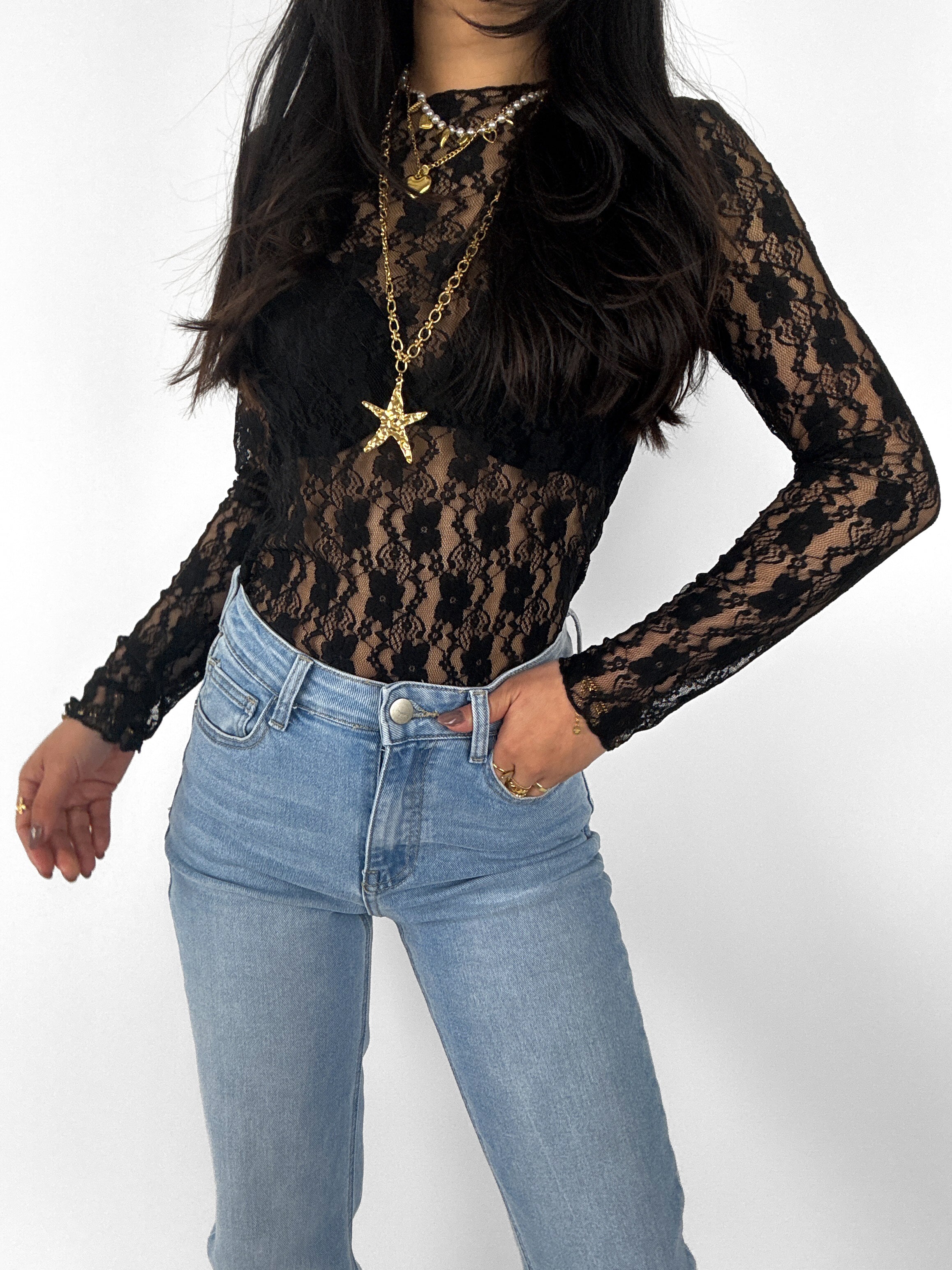 LACE TOP - BLACK