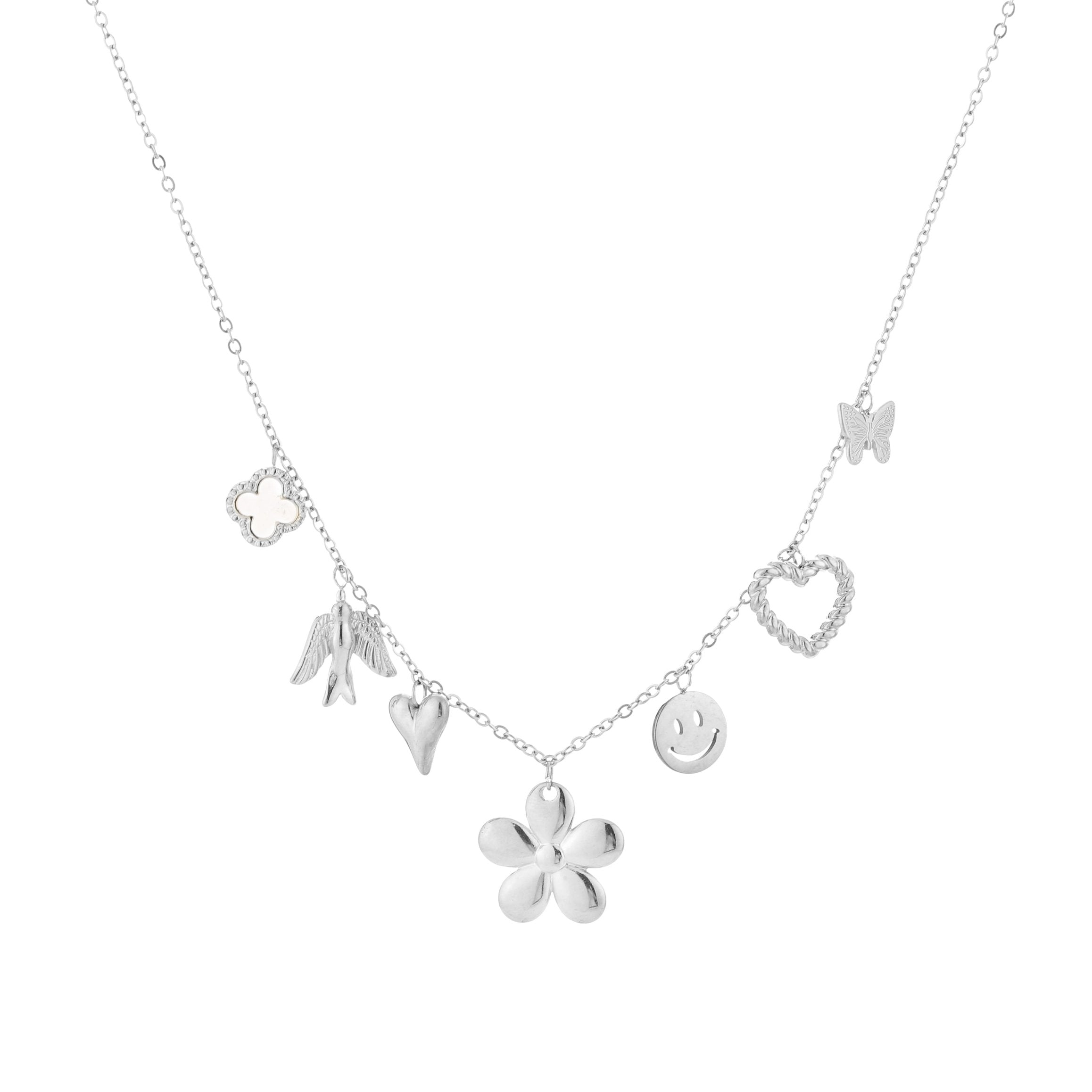 FLOWER CHARMS NECKLACE - SILVER