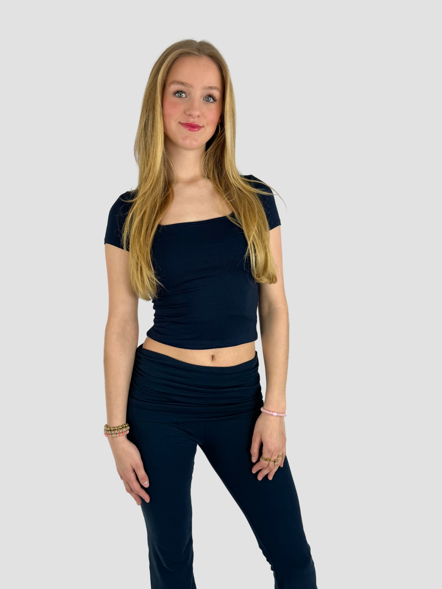 SQUARE SHORT SLEEVE TOP - NAVY